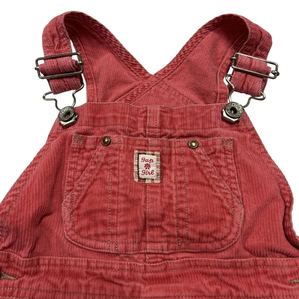Gap Girl 2XS (4-5Y) Red Bib Overalls Vintage VTG Corduroy Fall Preppy